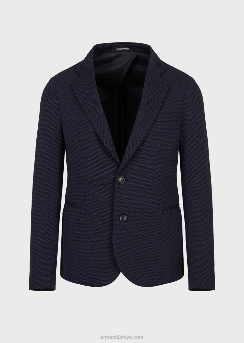 erkekler Armani 3 boyutlu streç teknik jarse tek sıra düğmeli ceket lacivert T8HD1038