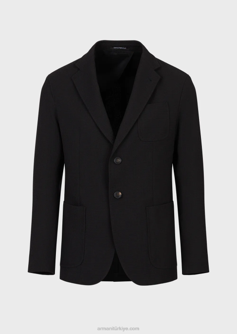 erkekler Armani 3 boyutlu streç teknik yünden tek sıra düğmeli ceket siyah T8HD1039