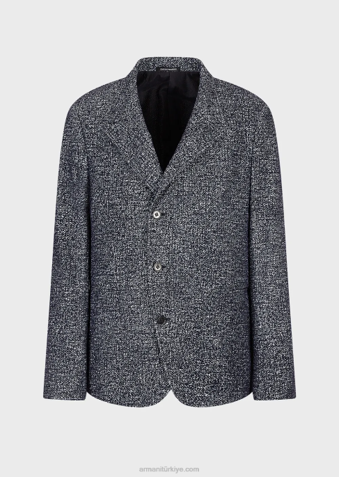 erkekler Armani Floklu, baskılı örgü kumaştan nehru yakalı ceket mavi T8HD1037