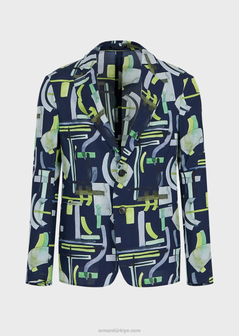 erkekler Armani boydan boya desenli liyosel karışımlı tek sıra düğmeli ceket model T8HD1036