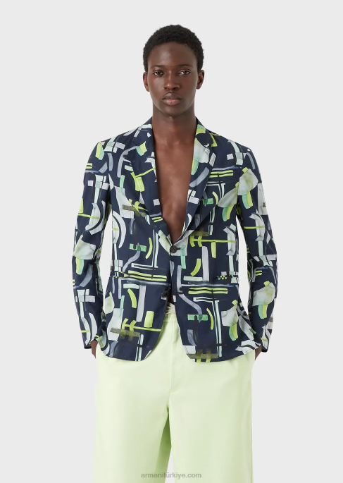 erkekler Armani boydan boya desenli liyosel karışımlı tek sıra düğmeli ceket model T8HD1036