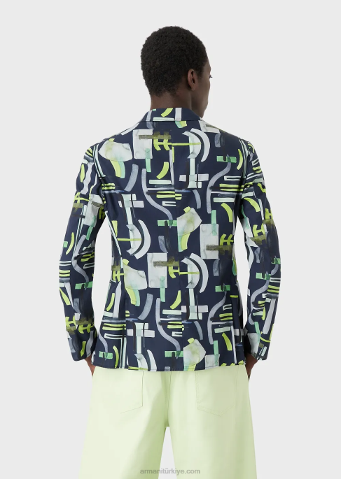 erkekler Armani boydan boya desenli liyosel karışımlı tek sıra düğmeli ceket model T8HD1036