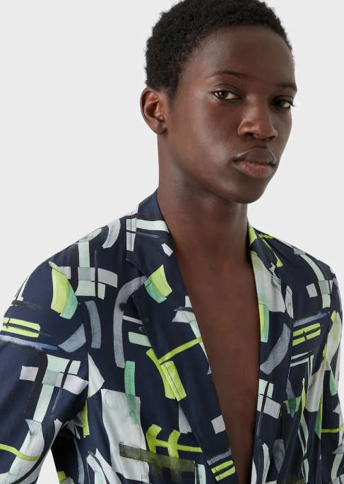 erkekler Armani boydan boya desenli liyosel karışımlı tek sıra düğmeli ceket model T8HD1036