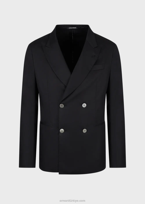 erkekler Armani hafif pamuklu satenden klapalı kruvaze ceket siyah T8HD1026
