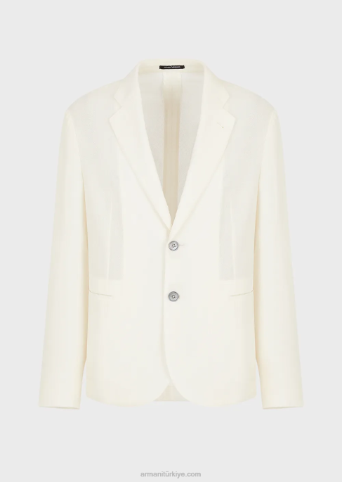 erkekler Armani jakarlı mikro desenli yün krepten tek sıra düğmeli ceketT8HD1031