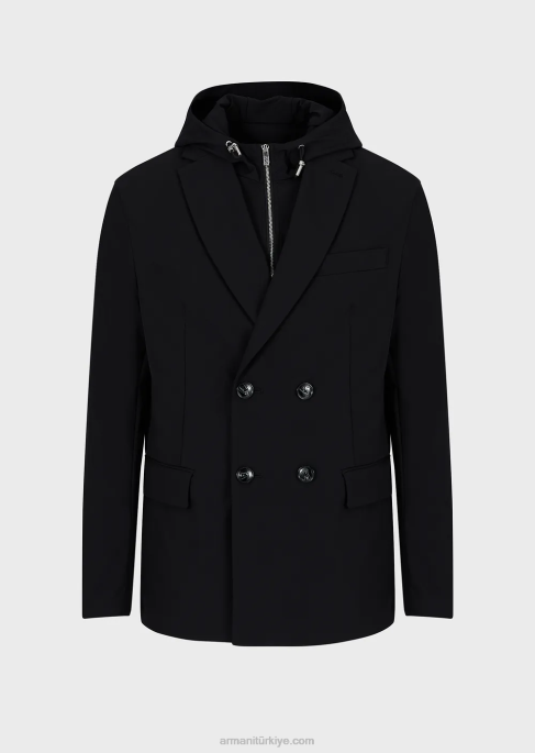 erkekler Armani çıkarılabilir iç panelli iki yönlü streç teknik naylon kruvaze ceketT8HD1022