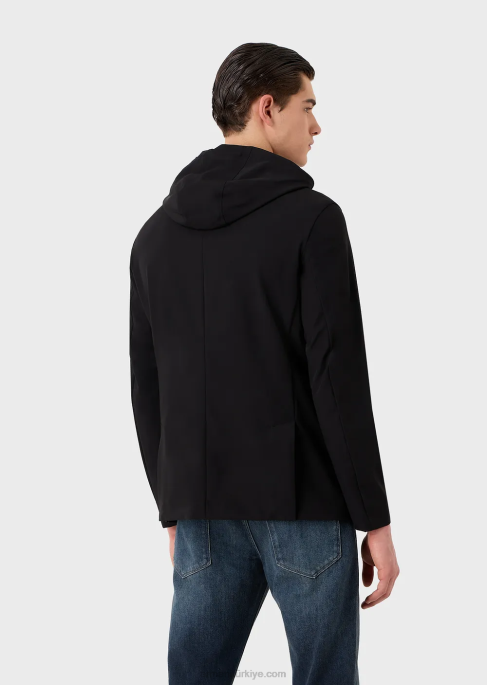 erkekler Armani çıkarılabilir iç panelli iki yönlü streç teknik naylon kruvaze ceketT8HD1022