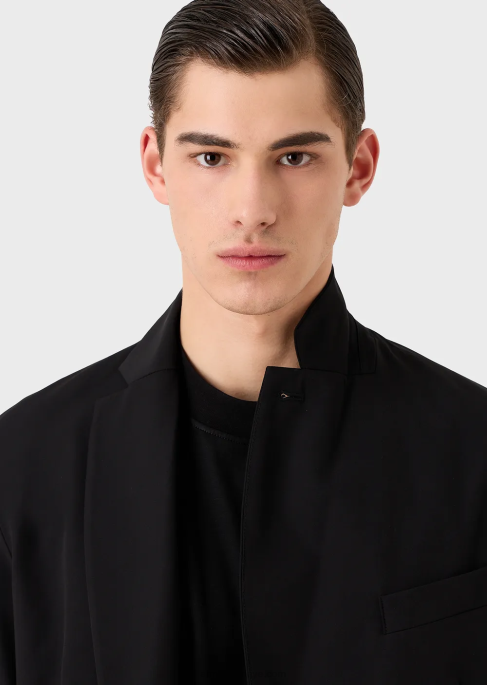 erkekler Armani çıkarılabilir iç panelli iki yönlü streç teknik naylon kruvaze ceketT8HD1022