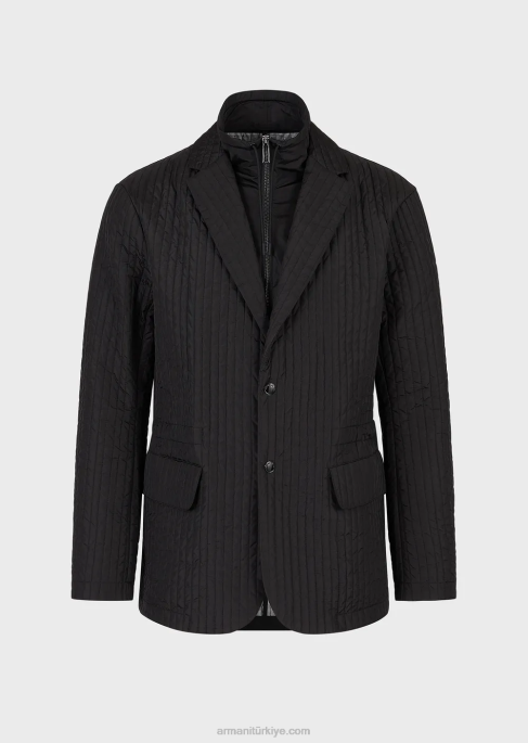 erkekler Armani çıkarılabilir iç panelli, kapitone, su tutmaz, geri dönüştürülmüş naylon blazer siyah T8HD1014