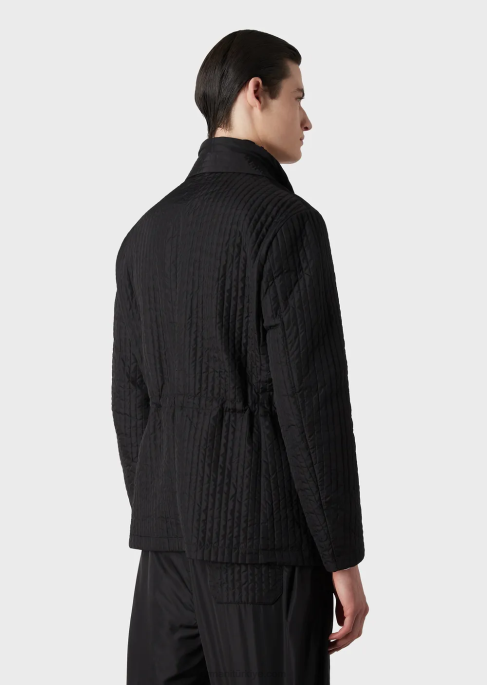 erkekler Armani çıkarılabilir iç panelli, kapitone, su tutmaz, geri dönüştürülmüş naylon blazer siyah T8HD1014