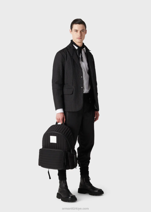 erkekler Armani çıkarılabilir iç panelli, kapitone, su tutmaz, geri dönüştürülmüş naylon blazer siyah T8HD1014