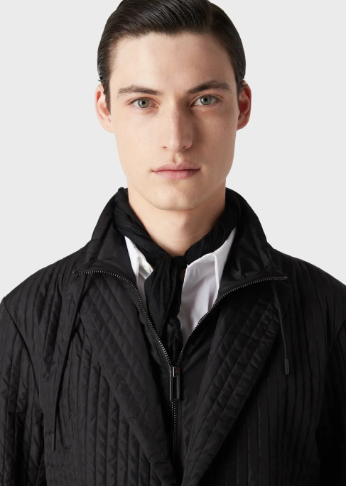 erkekler Armani çıkarılabilir iç panelli, kapitone, su tutmaz, geri dönüştürülmüş naylon blazer siyah T8HD1014