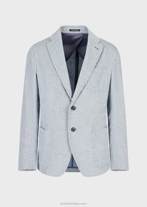 erkekler Armani kot efektli baskılı kadife tek sıra düğmeli ceket masmavi T8HD1016