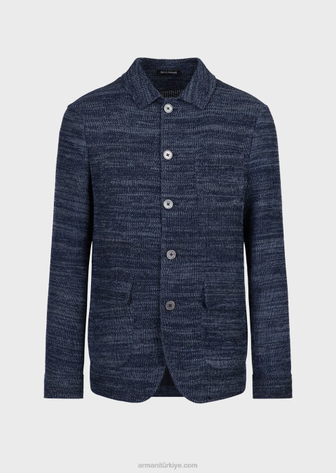 erkekler Armani ön cepli triko ceket mavi T8HD1034