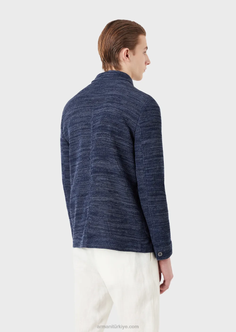 erkekler Armani ön cepli triko ceket mavi T8HD1034