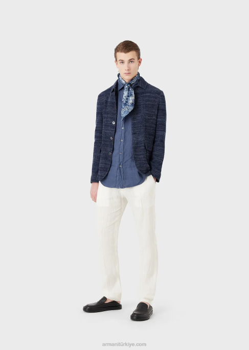 erkekler Armani ön cepli triko ceket mavi T8HD1034