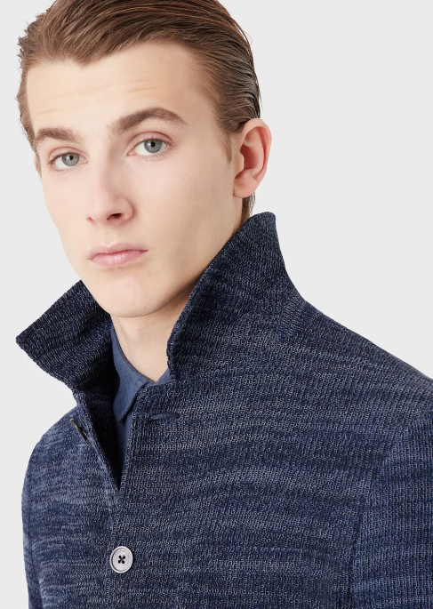 erkekler Armani ön cepli triko ceket mavi T8HD1034