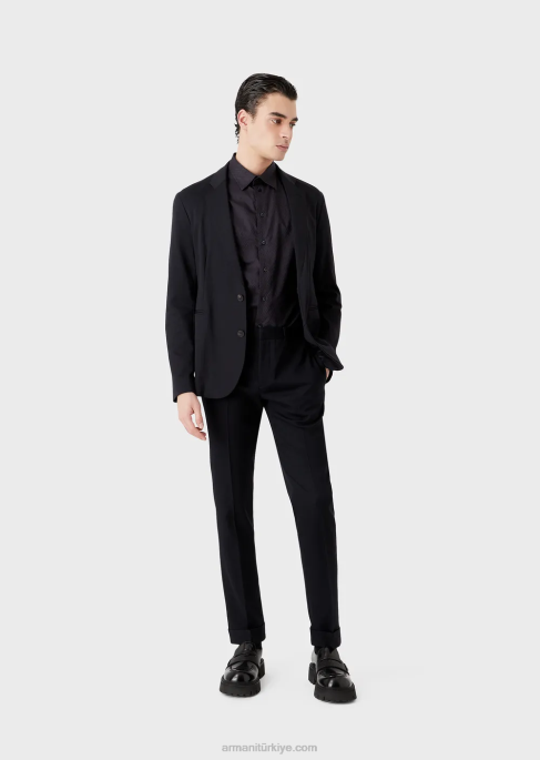 erkekler Armani streç jarse tek sıra düğmeli ceket lacivert T8HD1040