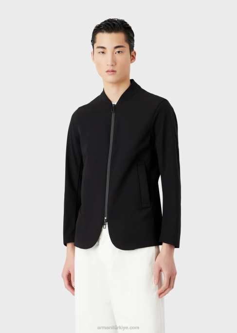 erkekler Armani su tutmaz iki yönlü streç teknik naylon ceket siyah T8HD1012