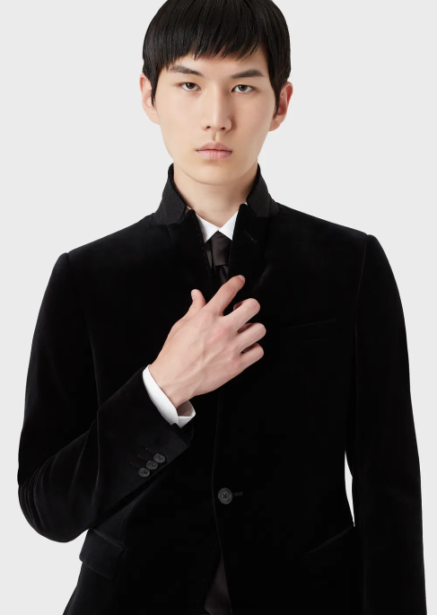 erkekler Armani tek göğüslü kadife ceket siyah T8HD1048