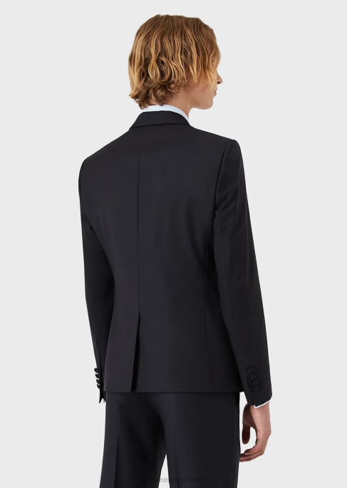 erkekler Armani tek göğüslü, kamgarn bakir yün ceket lacivert T8HD1047