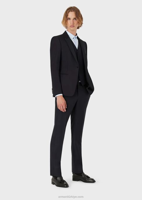 erkekler Armani tek göğüslü, kamgarn bakir yün ceket lacivert T8HD1047