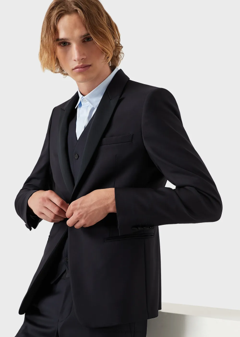 erkekler Armani tek göğüslü, kamgarn bakir yün ceket lacivert T8HD1047