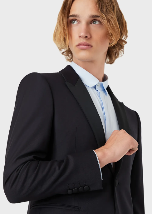 erkekler Armani tek göğüslü, kamgarn bakir yün ceket lacivert T8HD1047