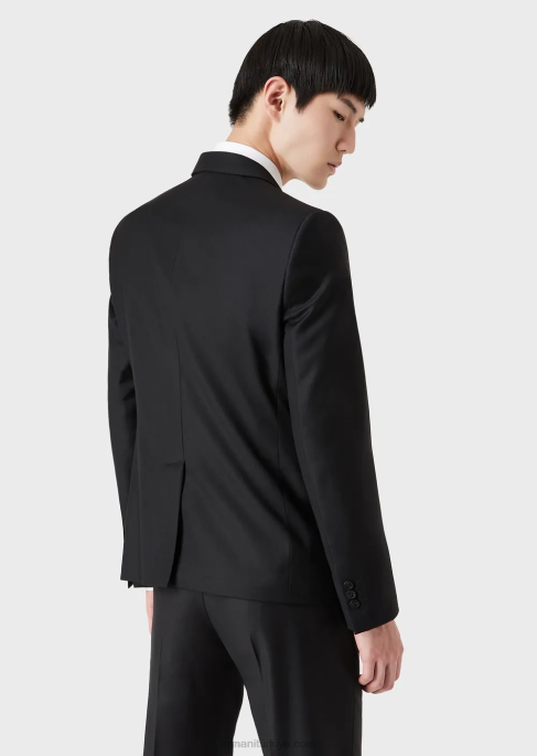 erkekler Armani tek göğüslü, kamgarn bakir yün ceket siyah T8HD1052