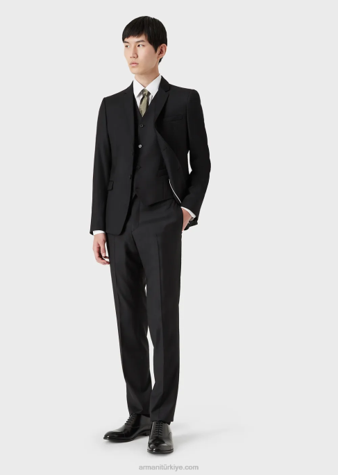 erkekler Armani tek göğüslü, kamgarn bakir yün ceket siyah T8HD1052