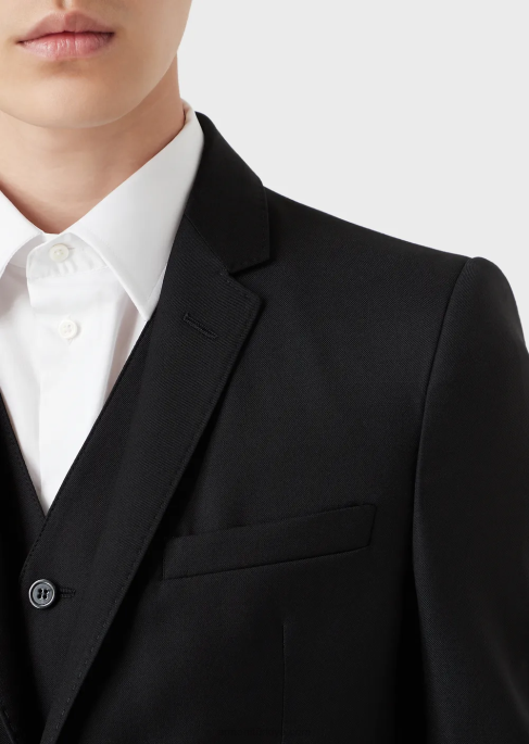 erkekler Armani tek göğüslü, kamgarn bakir yün ceket siyah T8HD1052