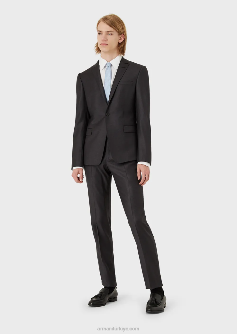 erkekler Armani tek sıra düğmeli, bakir yün ceket gri T8HD1050