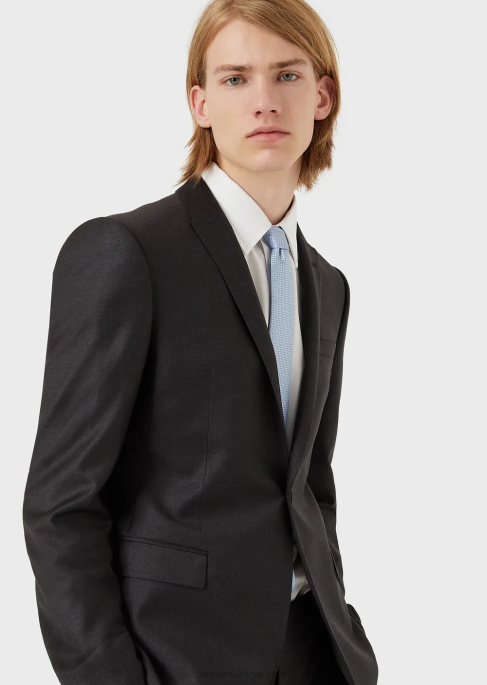 erkekler Armani tek sıra düğmeli, bakir yün ceket gri T8HD1050