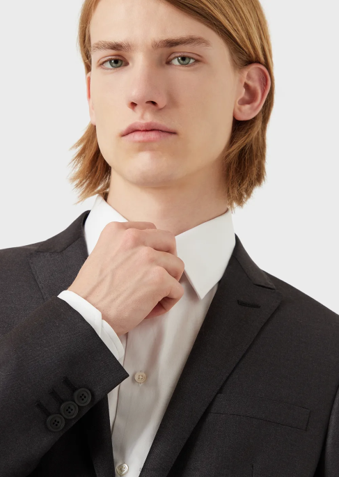 erkekler Armani tek sıra düğmeli, bakir yün ceket gri T8HD1050