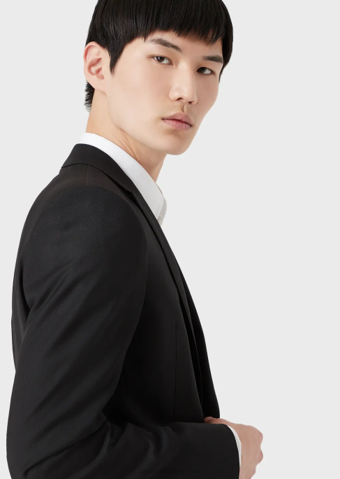 erkekler Armani tek sıra düğmeli, bakir yün ceket siyah T8HD1049