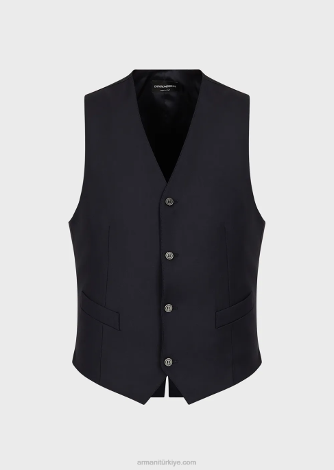 erkekler Armani tek sıra düğmeli, kamgarn bakir yün jile lacivert T8HD1056