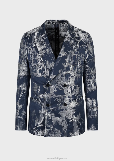 erkekler Armani toile de jouy jakarlı kruvaze ceket model T8HD1027
