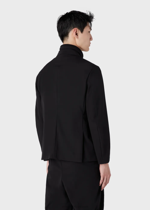 erkekler Armani travel essentials su tutmaz, iki yönlü streç teknik naylon blazer, çıkarılabilir iç panelli siyah T8HD1015