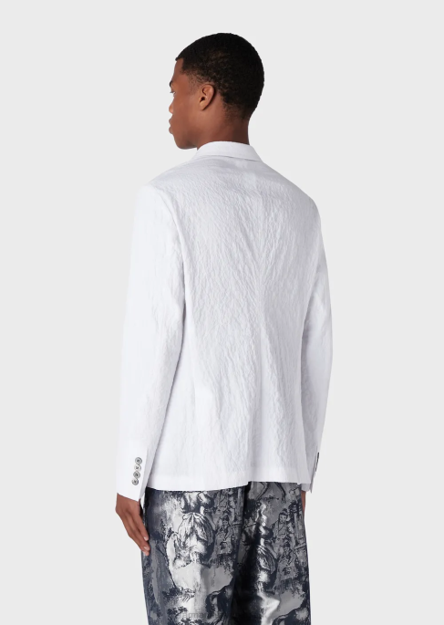 erkekler Armani yıkanmış görünümlü streç pamuklu yakalı kruvaze ceket beyaz T8HD1029