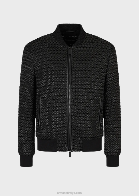 erkekler Armani Dokuma 3d efektli kuzu derisi napa deri bluzT8HD1292