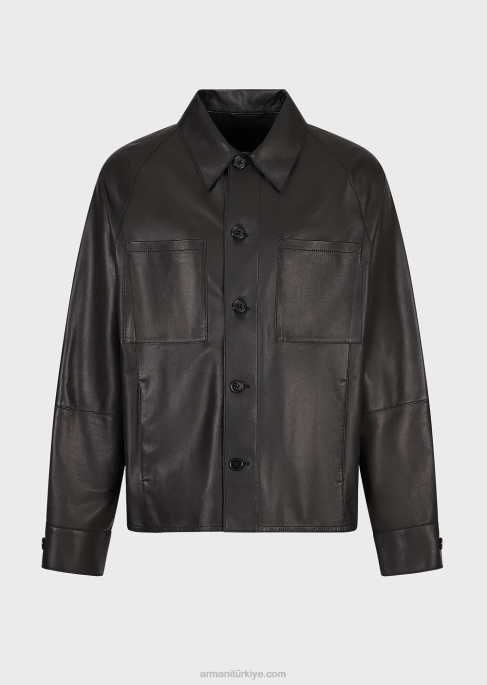 erkekler Armani eldiven kalitesinde, cepli kuzu derisi napa deri gömlek/ceketT8HD1289