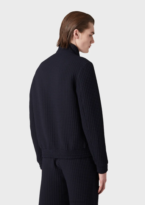 erkekler Armani 3 boyutlu efektli balıksırtı streç yün bluz lacivert T8HD1321