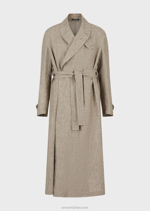 erkekler Armani Ajur zikzak motifli kaplamalı keten trençkotT8HD1354