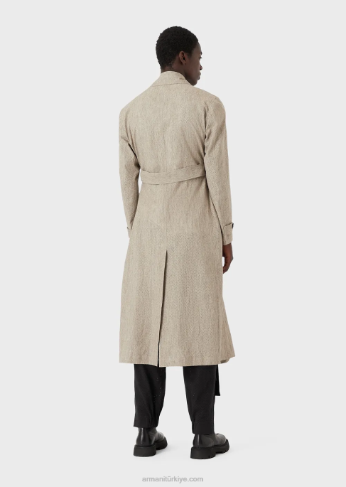 erkekler Armani Ajur zikzak motifli kaplamalı keten trençkotT8HD1354
