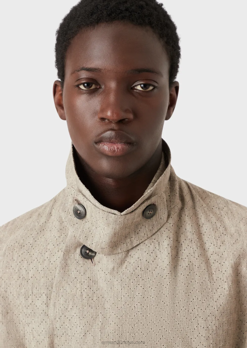 erkekler Armani Ajur zikzak motifli kaplamalı keten trençkotT8HD1354