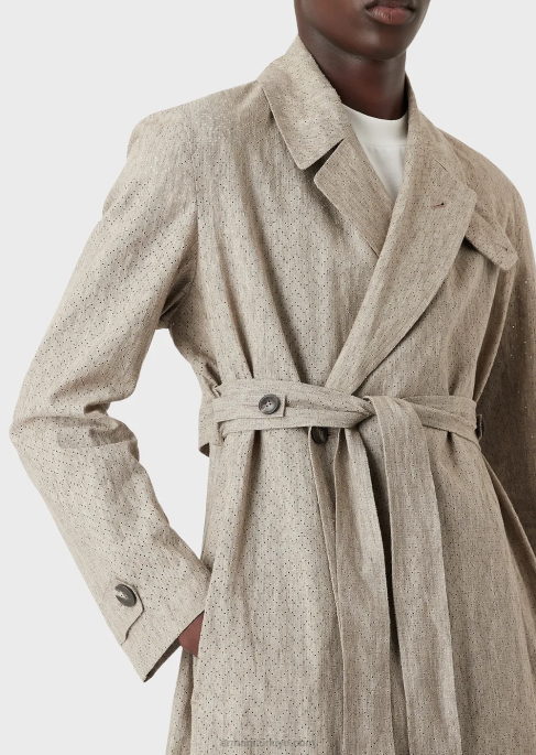 erkekler Armani Ajur zikzak motifli kaplamalı keten trençkotT8HD1354