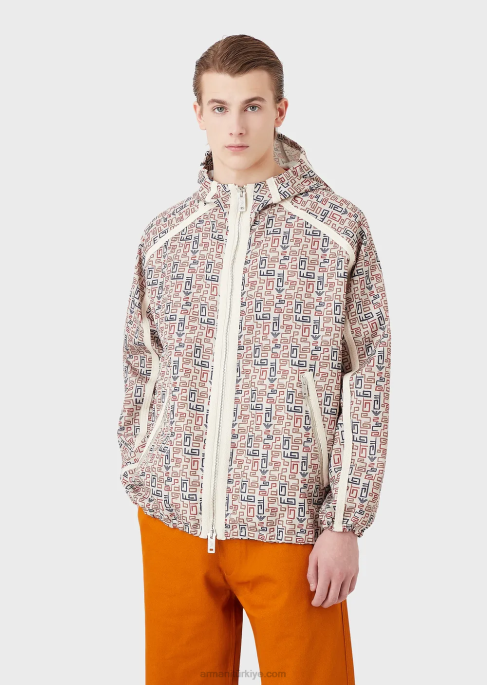 erkekler Armani Boydan boya baskılı organik yırtılmaz fermuarlı ve kapüşonlu sürdürülebilir koleksiyon bluzuT8HD1349