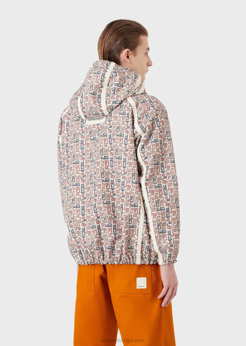 erkekler Armani Boydan boya baskılı organik yırtılmaz fermuarlı ve kapüşonlu sürdürülebilir koleksiyon bluzuT8HD1349