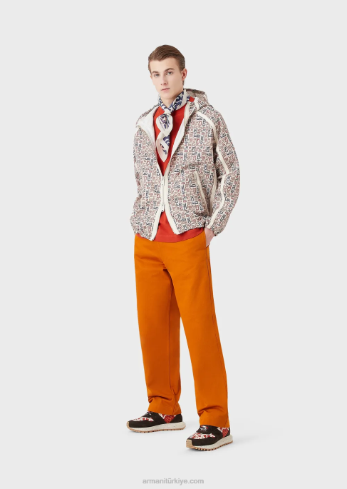 erkekler Armani Boydan boya baskılı organik yırtılmaz fermuarlı ve kapüşonlu sürdürülebilir koleksiyon bluzuT8HD1349