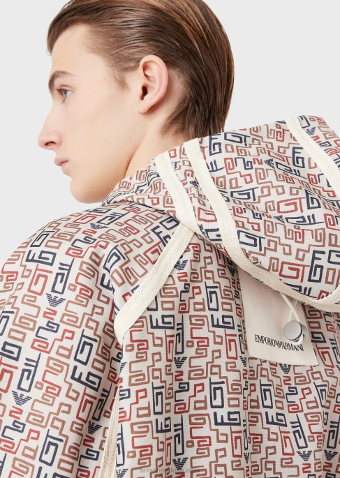 erkekler Armani Boydan boya baskılı organik yırtılmaz fermuarlı ve kapüşonlu sürdürülebilir koleksiyon bluzuT8HD1349